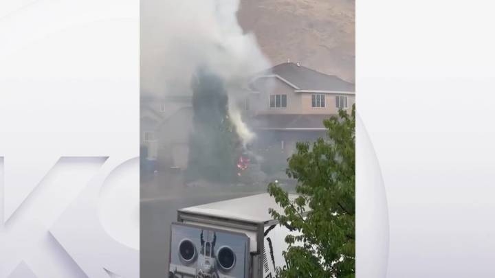Cedar Hills lightning strike tree, catches on fire