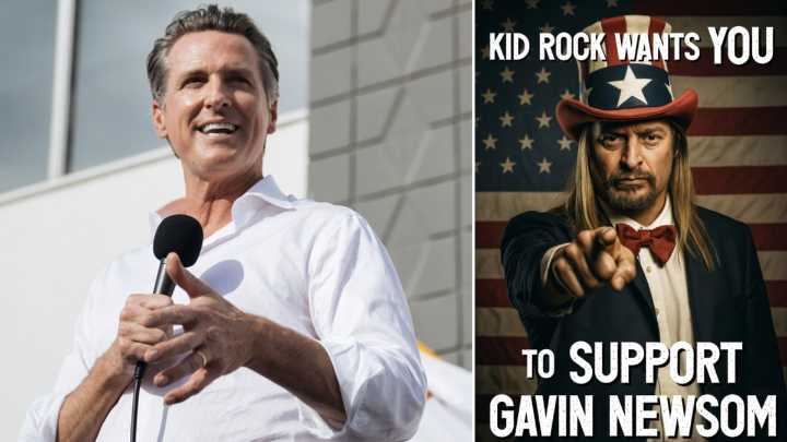 Kid Rock Takes Bait on Gavin Newsom's Fake Endorsement Poster