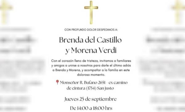 Triple femicidio: realizan hoy el velatorio de Brenda Del Castillo y Morena Verdi