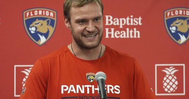Florida captain Aleksander Barkov needs help getting off ice after apparent leg injury
