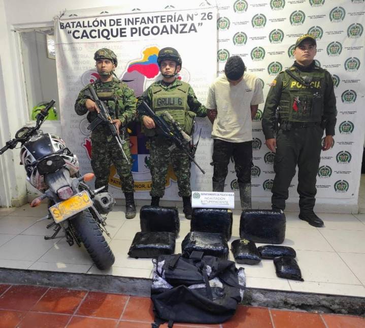 Fue capturado con 16 kilogramos de marihuana en zona rural de La Plata Huila