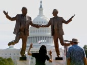 Satirical statue in DC notes ‘long-lasting bond’ between Trump, Epstein