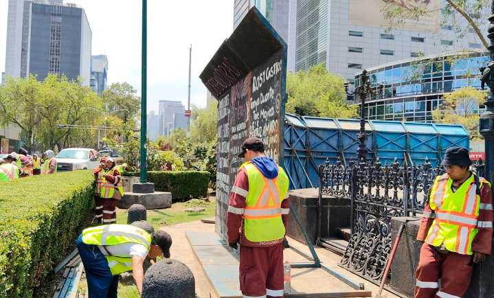 Por limpieza, retiro de tapiales de Glorieta de las Mujeres que Luchan