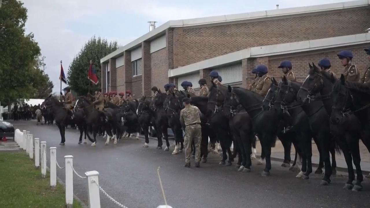 British cavalry squadron prepares for state visit by US President Trump