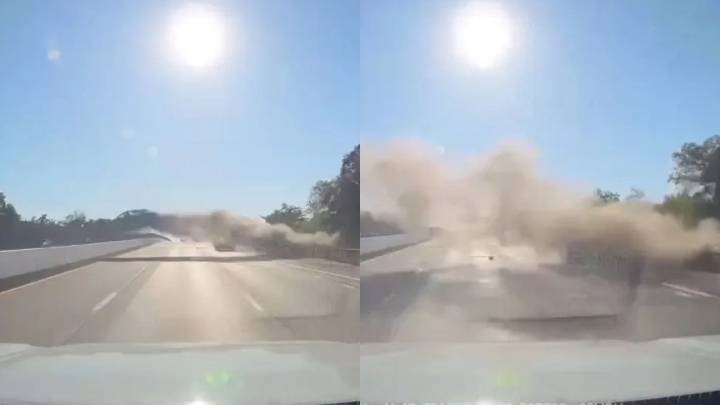 Out-of-control car rockets over four lanes of Long Island highway in New York in insane video of smoky wreck