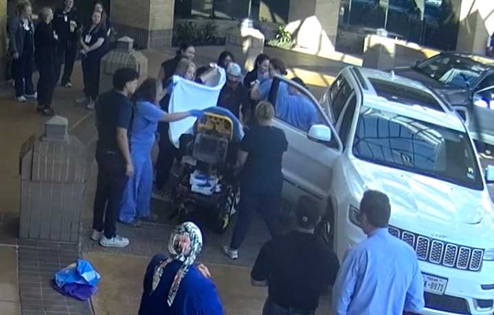 Baby's birth caught on camera outside hospital