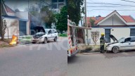 Video: un hombre mayor sufrió graves quemaduras tras el incendio de su vehículo en La Banda