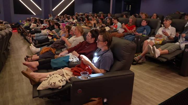 Crafting at the movies crowd forms a tight