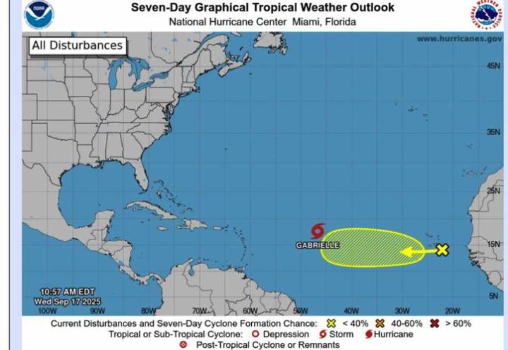 Temporada de ciclones 2025: nace la tormenta tropical Gabrielle en el Atlántico