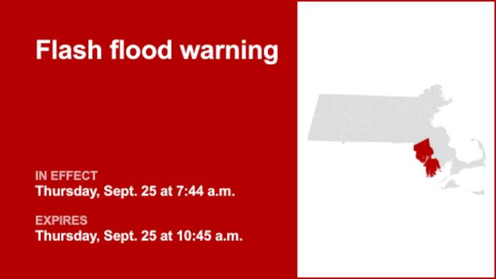 Flash flood warning in place for Bristol County until Thursday morning due to thunderstorms