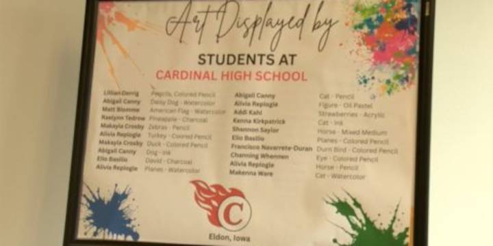Students showcasing artwork at Ottumwa Regional Health Center