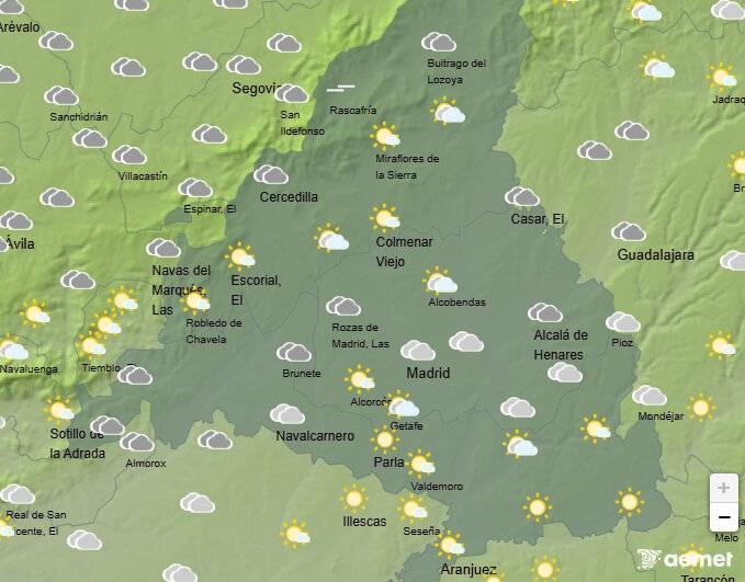 Cielos nubosos y con algunas lluvias en Madrid con máximas de hasta 28 grados este miércoles