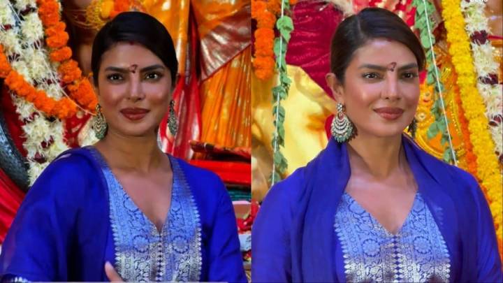 Priyanka Chopra’s Ultramarine Festive Look Turns Heads At Durga Puja In Mumbai