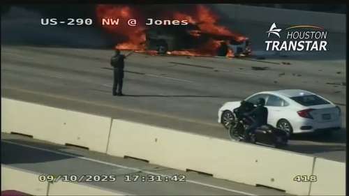 Jersey Village police say they're looking for 3 suspects after fleeing burning vehicle during chase