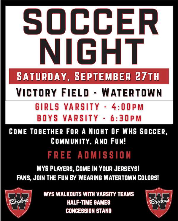 Watertown Soccer Night Returns to Victory Field on Sept. 27