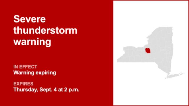 Update: The current severe thunderstorm warning for Onondaga County will be expiring at 2 p.m.
