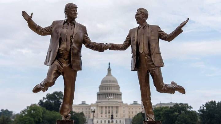 Statue of Trump-Epstein holding hands appears on DC's National Mall