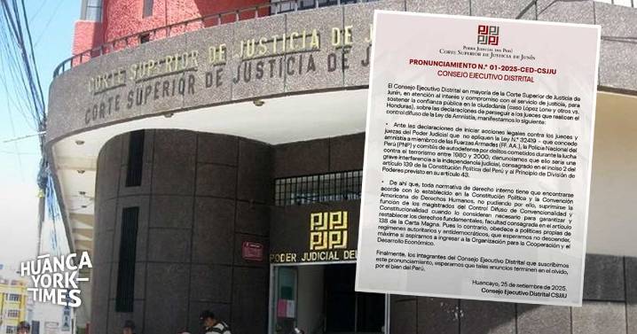 Corte Superior de Justicia de Junín defiende derecho de jueces a inaplicar Ley de Amnistía