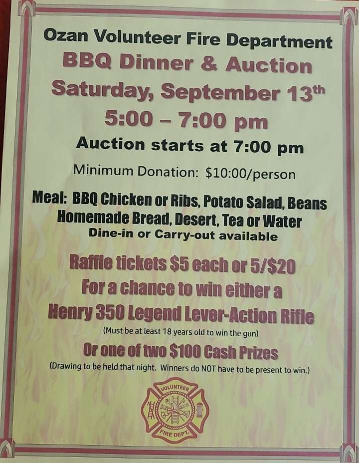 Ozan Rural Volunteer Fire Department fundraiser this Saturday