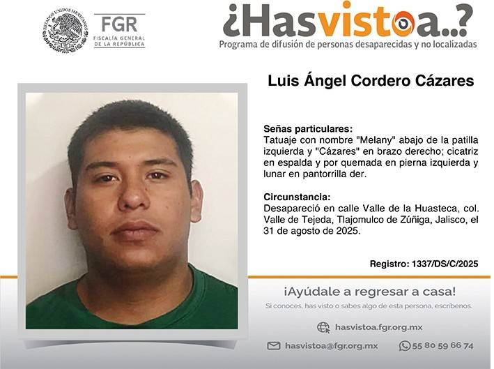 Luis Ángel desapareció en Jalisco y es buscado en Aguascalientes