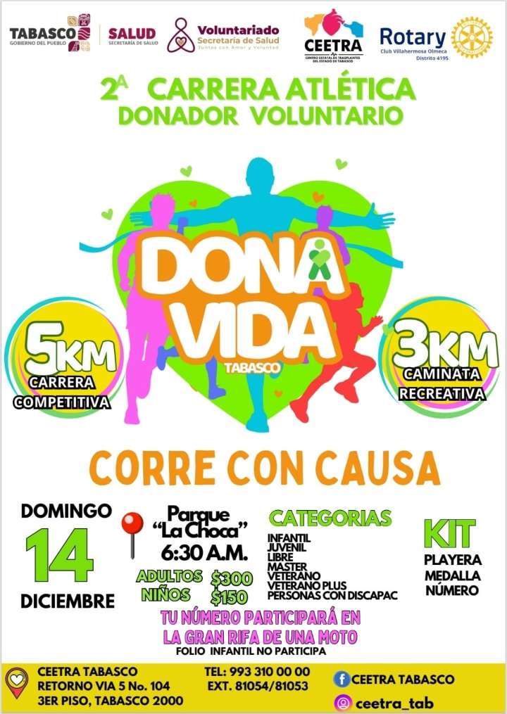 Convocan a la Segunda Carrera Atlética “Dona Vida” en Tabasco