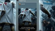 Milei reposteó imagen que lo muestra como un caballero inglés combatiendo a "orcos" con la bandera argentina