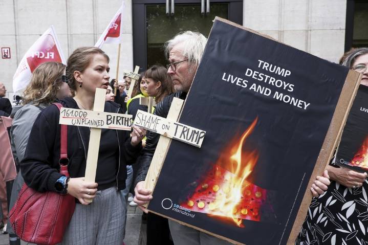 Women’s rights activists rally in Belgium fearing US plans for birth control supplies