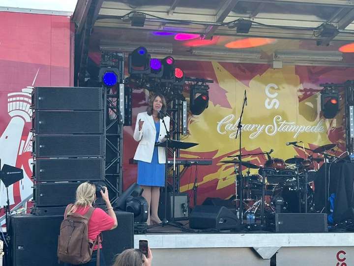 Danielle Smith touts 'strong Alberta' during Alberta Day celebration at Heritage Park