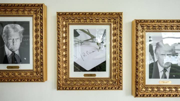 Trump sustituye retrato de Biden en la Casa Blanca; coloca imagen de una "pluma automática"