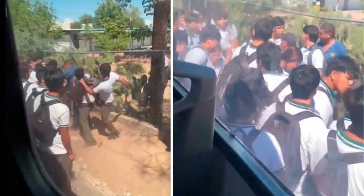Estudiantes se enfrentan a golpes con hombre en Conalep de Hermosillo (VIDEO)