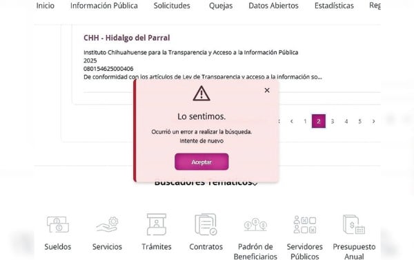 Falla Transparencia por sistema informático