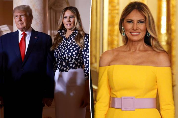 Melania Trump shows off shoulders in bold yellow gown at UK state banquet