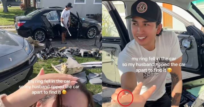 Mujer muestra cómo su esposo destrozó el auto para encontrar el anillo de bodas perdido