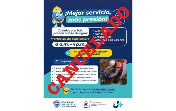 Cancela JMAS cambio de válvulas de mañana