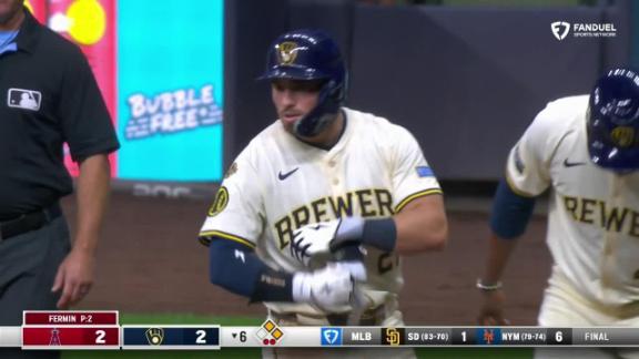 Yelich gets his 100th RBI as Brewers beat Angels 5