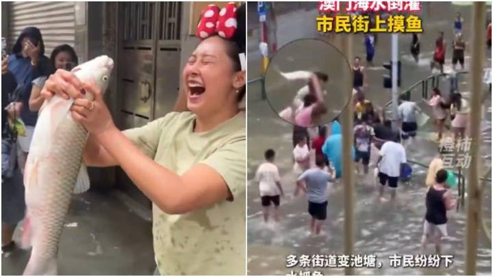 Macau Street Turns Into Pond After Typhoon Ragasa As Residents Fish In Flooded Roads