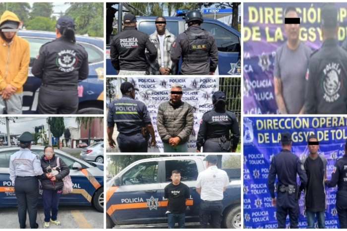 Ocho detenidos en Toluca por robo, narcomenudeo y cohecho