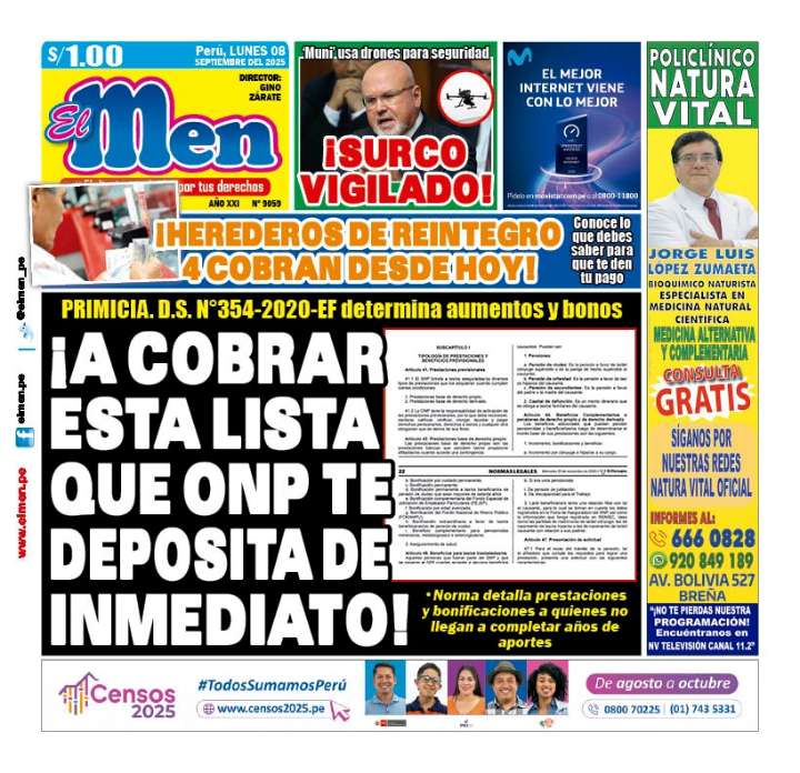 Portada Diario El Men (08/09/2025)