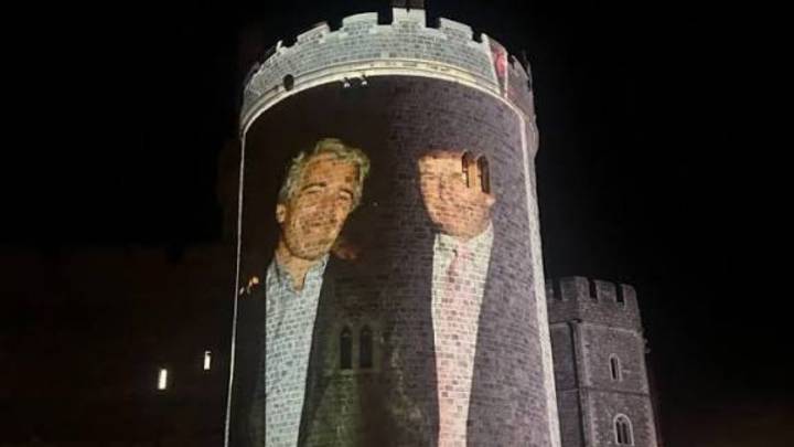 Proyectan fotos de Trump y Epstein en castillo de Windsor