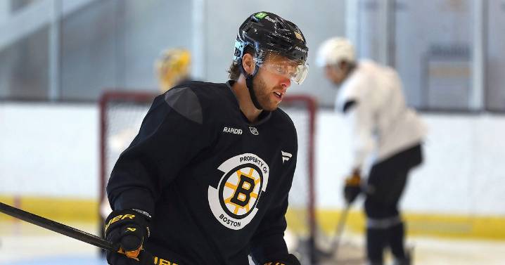 David Pastrnak makes debut at Bruins training camp, isn't concerned about knee tendinitis