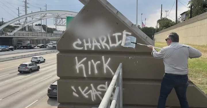 Texas Sen. Ted Cruz says he was "erasing evil" by painting over Charlie Kirk graffiti on Houston freeway