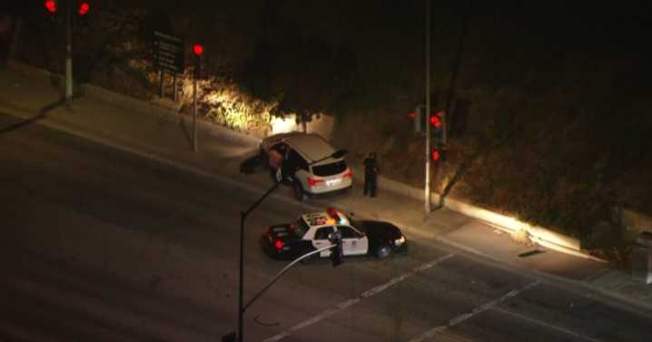 Pursuit with shooting suspect ends as car veers off 10 Freeway and crashes in San Gabriel Valley