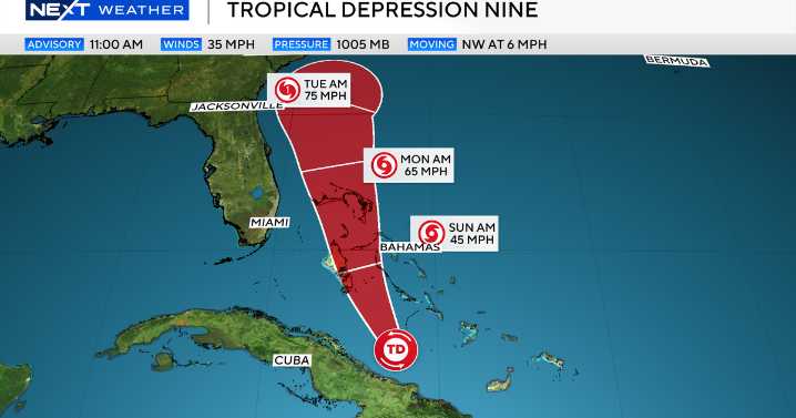 Will Tropical Depression Nine impact South Florida? See its projected path.