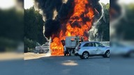 Large blaze consumes van outside industrial building in Raynham