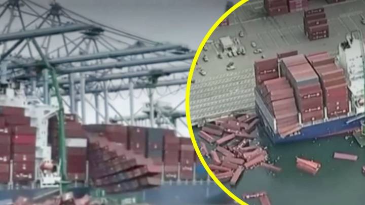 Captan instante en que casi 70 containers caen al mar y desatan caos en EEUU