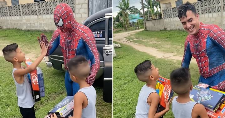 Reencuentro Emotivo: Padre en Cuba Sorpresa a Hijos como Spiderman