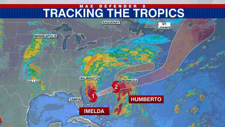 Imelda intensifies, Humberto clings to hurricane strength as dual storms head toward Bermuda