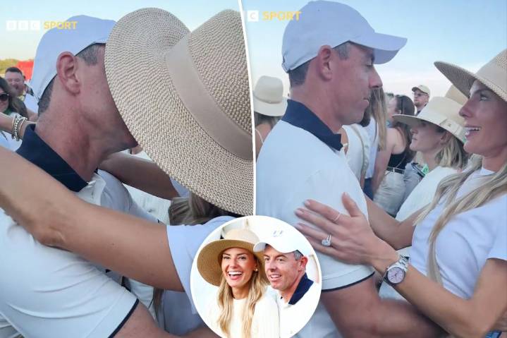 Rory McIlroy kisses wife Erica Stoll after Ryder Cup win -- and addresses 'unacceptable' beer