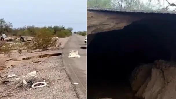 Fuertes lluvias ocasionan socavón en carretera Sur en Sonora