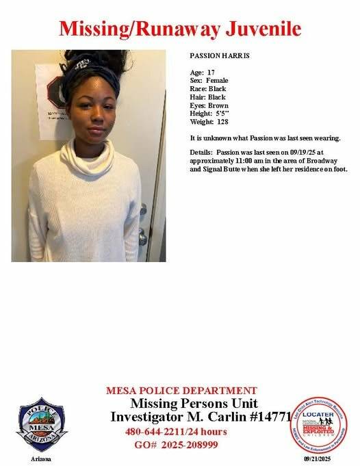 Passion Harris, 17, missing from Mesa, police say